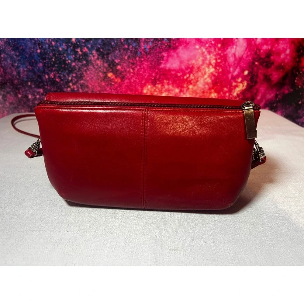90s Y2K HOBO Red Leather Crossbody Bag Minimalist Small Shoulder Purse Zip
